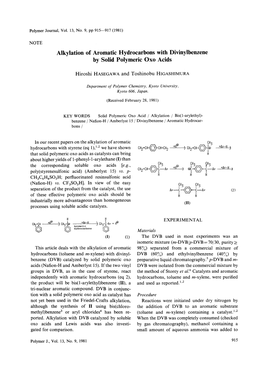 Alkylation of Aromatic Hydrocarbons with Divinylbenzene by Solid Polymeric Oxo Acids