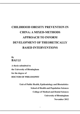 Childhood Obesity Prevention in China: a Mixed-Methods Approach to Inform Development of Theoretically Based Interventions