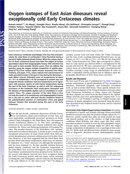 Oxygen Isotopes of East Asian Dinosaurs Reveal Exceptionally Cold Early Cretaceous Climates