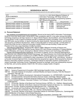 BIOGRAPHICAL SKETCH Stuart E MADNICK POSITION TITLE