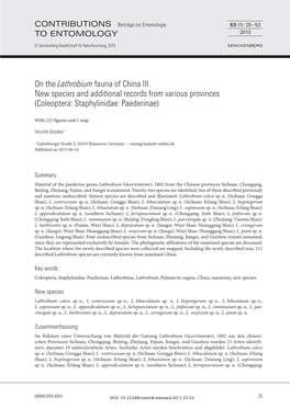 On the Lathrobium Fauna of China III. New Species and Additional Records from Various Provinces (Coleoptera: Staphylinidae: Paederinae)