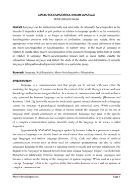 Macro-Sociolinguistics Page 1 MACRO SOCIOLINGUISTICS