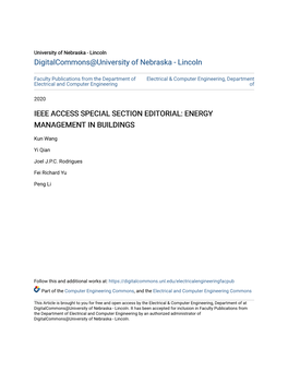Ieee Access Special Section Editorial: Energy Management in Buildings