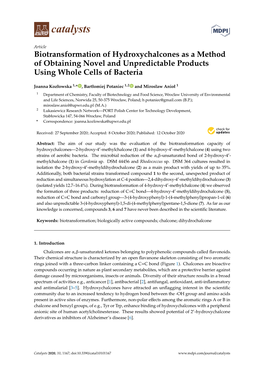 Biotransformation of Hydroxychalcones As a Method of Obtaining Novel and Unpredictable Products Using Whole Cells of Bacteria