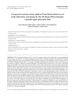 Unexpected Coseismic Surface Uplift at Tirúa-Mocha Island Area of South Chile Before and During the Mw 8.8 Maule 2010 Earthquake: a Possible Upper Plate Splay Fault