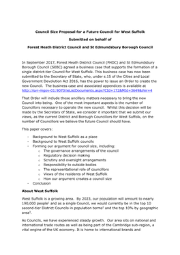 Council Size Proposal for a Future Council for West Suffolk Submitted