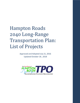Hampton Roads Long‐Range Transportation Plan: List of Projects