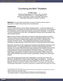 Countering the Bohr Thralldom