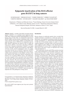 Epigenetic Inactivation of the RAS-Effector Gene RASSF2 in Lung Cancers