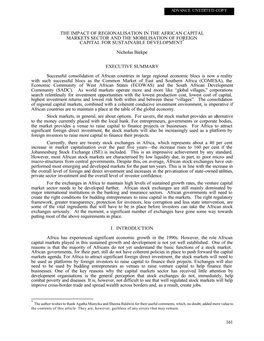 The Impact of Regionalisation in the African Capital Markets Sector and the Mobilisation of Foreign Capital for Sustainable Development*