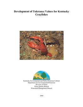 Development of Tolerance Values for Kentucky Crayfishes