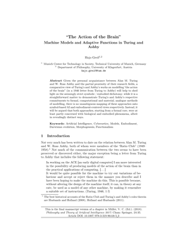 “The Action of the Brain” Machine Models and Adaptive Functions in Turing and Ashby