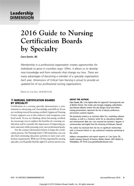 2016 Guide to Nursing Certification Boards by Specialty