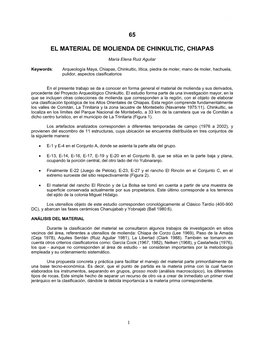 El Material De Molienda De Chinkultic, Chiapas