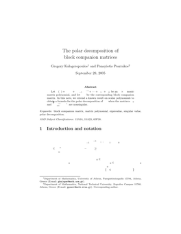 The Polar Decomposition of Block Companion Matrices