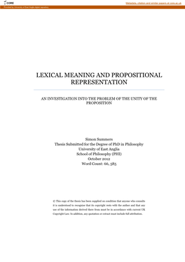 Lexical Meaning and Propositional Representation