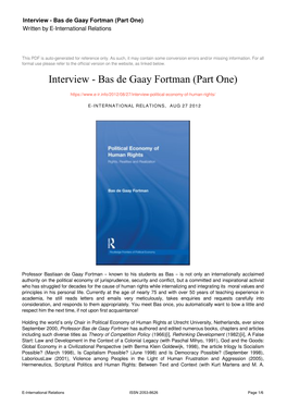 Interview - Bas De Gaay Fortman (Part One) Written by E-International Relations