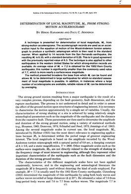 Determination of Local Magnitude, Ml, from Strong- Motion Accelerograms