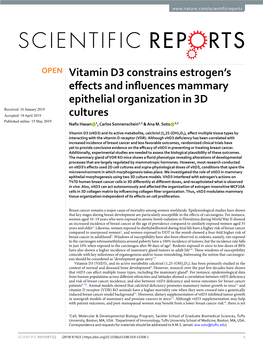 Vitamin D3 Constrains Estrogen's Effects and Influences Mammary