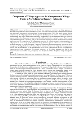 Competence of Village Apparatus in Management of Village Funds in North Konawe Regency- Indonesia