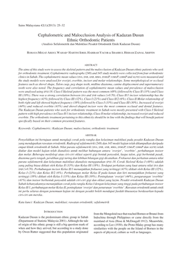 Cephalometric and Malocclusion Analysis of Kadazan Dusun Ethnic Orthodontic Patients (Analisis Sefalometrik Dan Maloklusi Pesakit Ortodontik Etnik Kadazan Dusun)