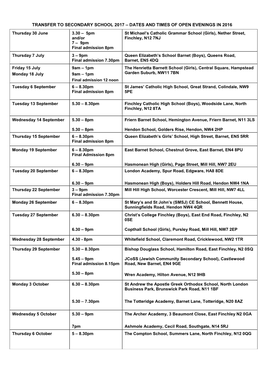 Transfer to Secondary School 2017 – Dates And