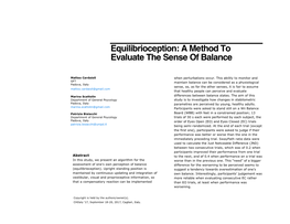 Equilibrioception: a Method to Evaluate the Sense of Balance