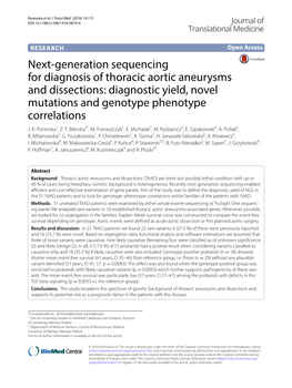 Next-Generation Sequencing for Diagnosis of Thoracic Aortic Aneurysms and Dissections: Diagnostic Yield, Novel Mutations And