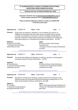 St Albans District Council Planning Applications Registered Week Ending 09/10/2020