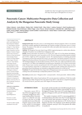 Pancreatic Cancer: Multicenter Prospective Data Collection and Analysis by the Hungarian Pancreatic Study Group