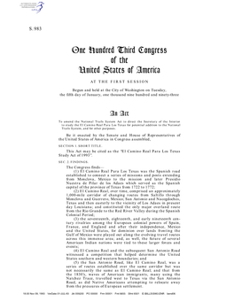 One Hundred Third Congress of the United States of America