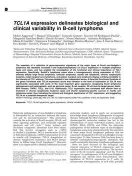 TCL1A Expression Delineates Biological and Clinical Variability in B-Cell Lymphoma