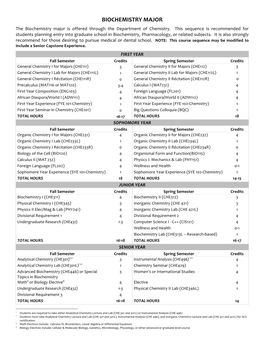 BIOCHEMISTRY MAJOR the Biochemistry Major Is Offered Through the Department of Chemistry