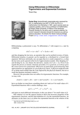 Using Differentials to Differentiate Trigonometric and Exponential Functions Tevian Dray