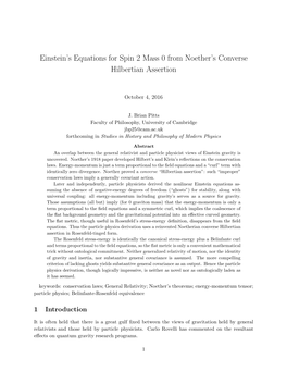 Einstein's Equations for Spin 2 Mass 0 from Noether's Converse Hilbertian