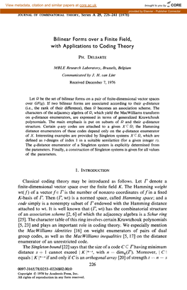 Bilinear Forms Over a Finite Field, with Applications to Coding Theory