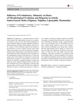 Influence of Evolutionary Allometry on Rates of Morphological Evolution and Disparity in Strictly Subterranean Moles (Talpinae, Talpidae, Lipotyphla, Mammalia)