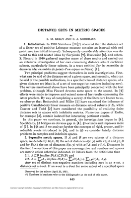 DISTANCE SETS in METRIC SPACES 2.2. a = I>1