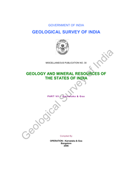Karnataka: State Geology and Mineral Maps – Geological Survey of India