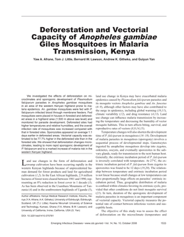 Anopheles Gambiae Giles Mosquitoes in Malaria Transmission, Kenya Yaw A