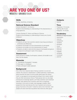 Are You One of Us? Insects | Grades 5 & 6