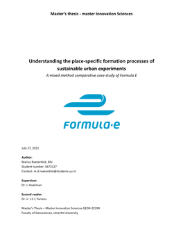 Understanding the Place-Specific Formation Processes of Sustainable Urban Experiments a Mixed Method Comparative Case Study of Formula E