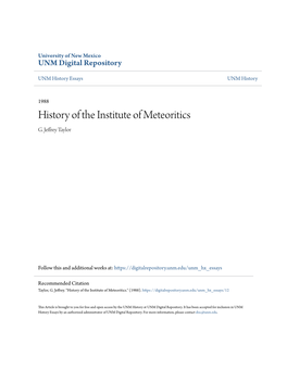 History of the Institute of Meteoritics G