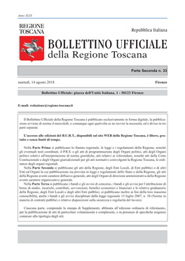 BOLLETTINO UFFICIALE Della Regione Toscana