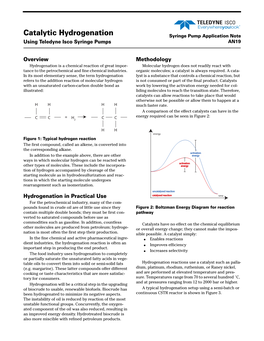 Catalytic Hydrogenation Syringe Pump Application Note Using Teledyne Isco Syringe Pumps AN19