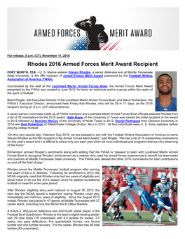 Rhodes 2016 Armed Forces Merit Award Recipient