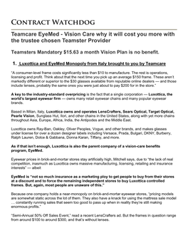 Teamcare Eyemed - Vision Care Why It Will Cost You More with the Trustee Chosen Teamster Provider