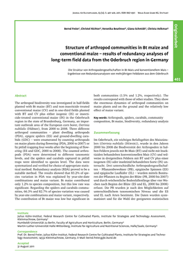 Structure of Arthropod Communities in Bt Maize and Conventional Maize – …