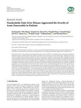 Research Article Nonalcoholic Fatty Liver Disease Aggravated the Severity of Acute Pancreatitis in Patients