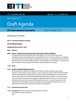 Draft Agenda EITI International Secretariat Oslo, 1 October 2013